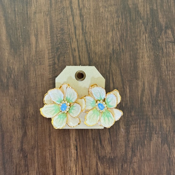 Anthropologie Floral Earrings with Green and Blue Details - Picture 4 of 8